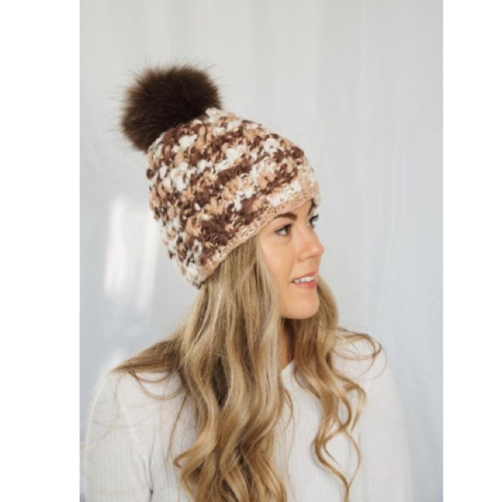 Hand knitted Custom made! Genuine pom pom and wool